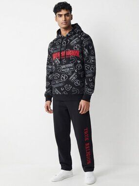 True Religion 2 PC Sweatsuit Men's Fleece Hoodie Joggers Tracksuit Gift Set NWT